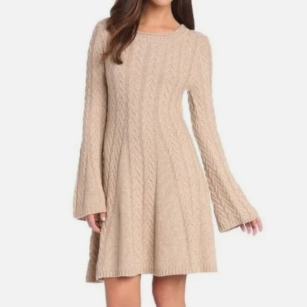 BCBG MAXAZRIA "HOSHI" Camel Knit Wool Sweater Dress Sz S
